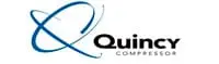 Quincy Compressor logo with blue swoosh and wordmark
